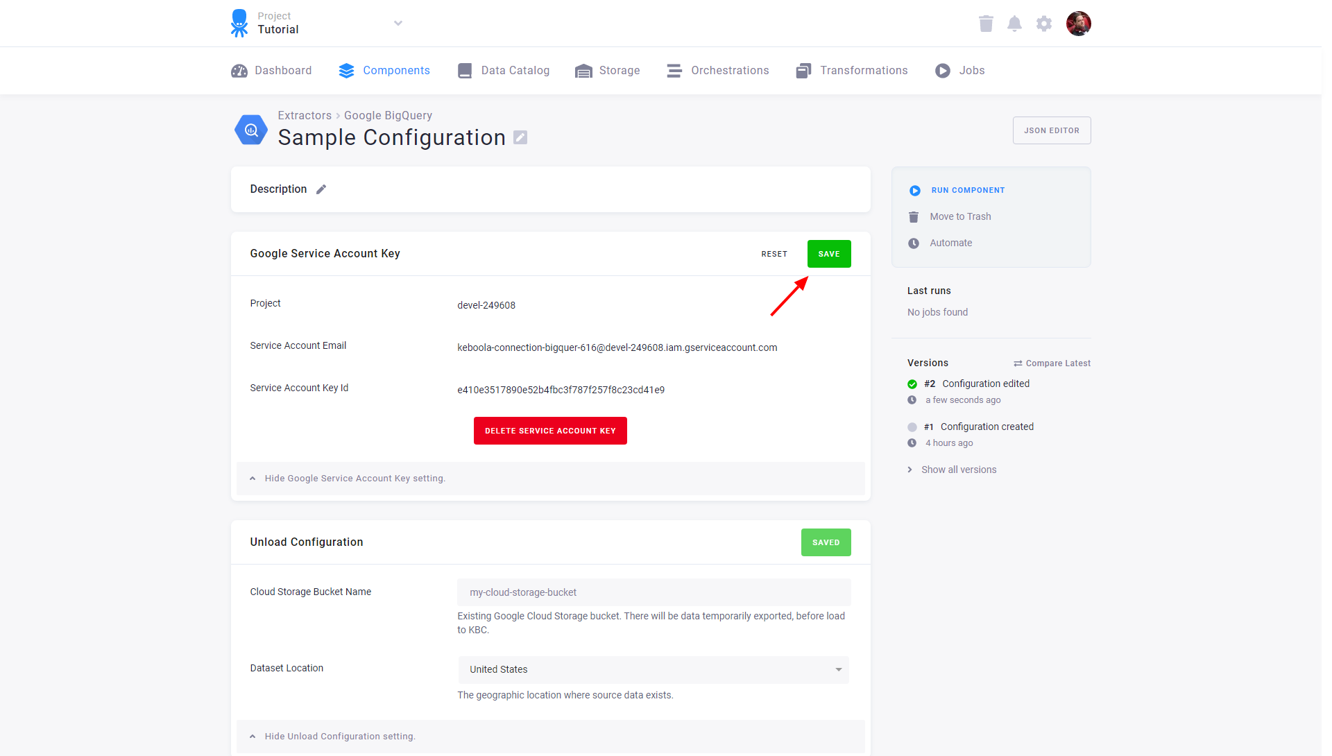 Screenshot - Save Service Account Key