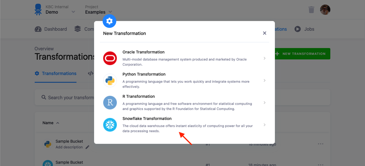 Screenshot -- Add new transformation modal