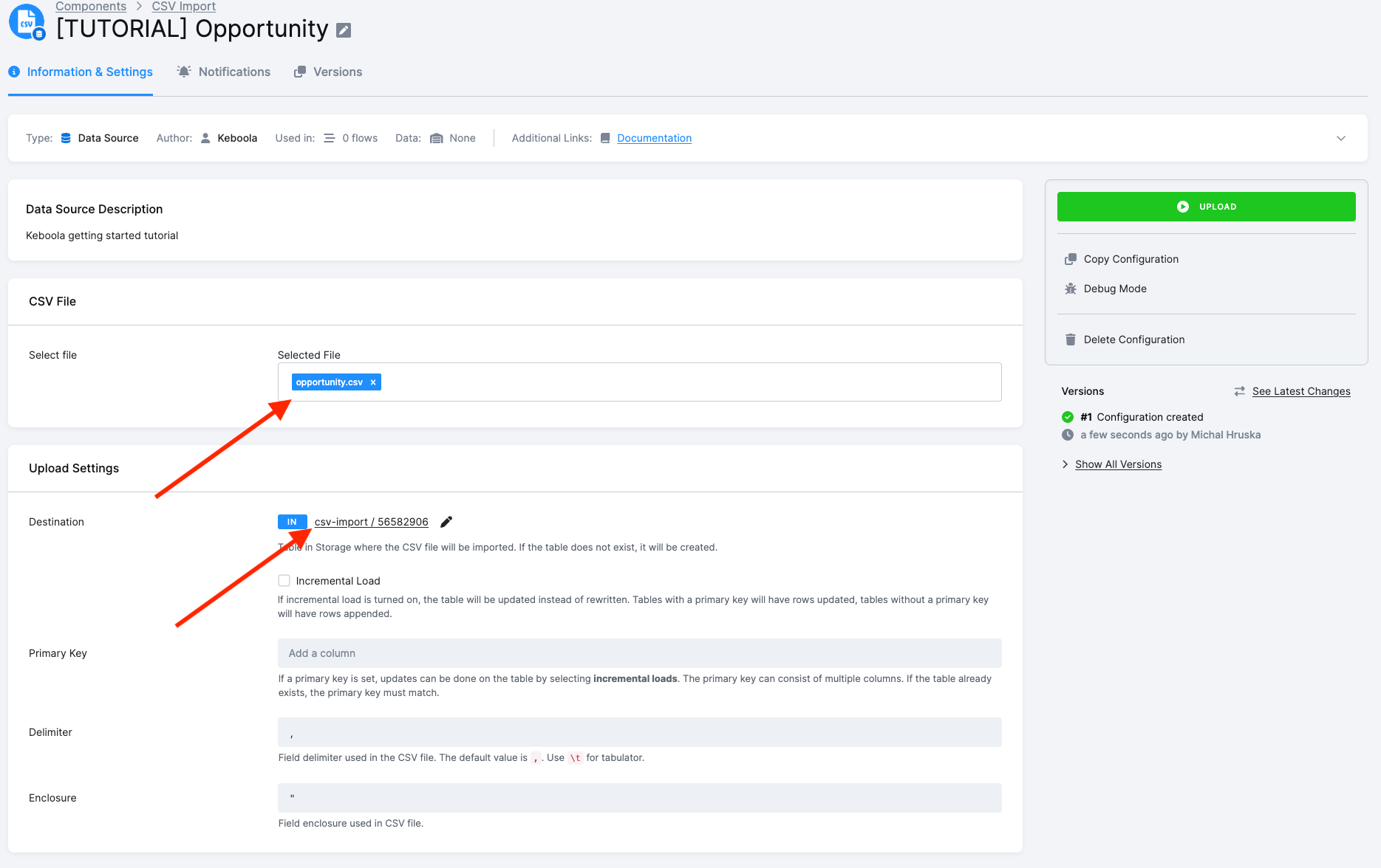 Screenshot -- CSV New Configuration